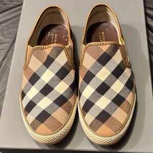 Burberry Plaid Slip-On Loafers - Tan and Black